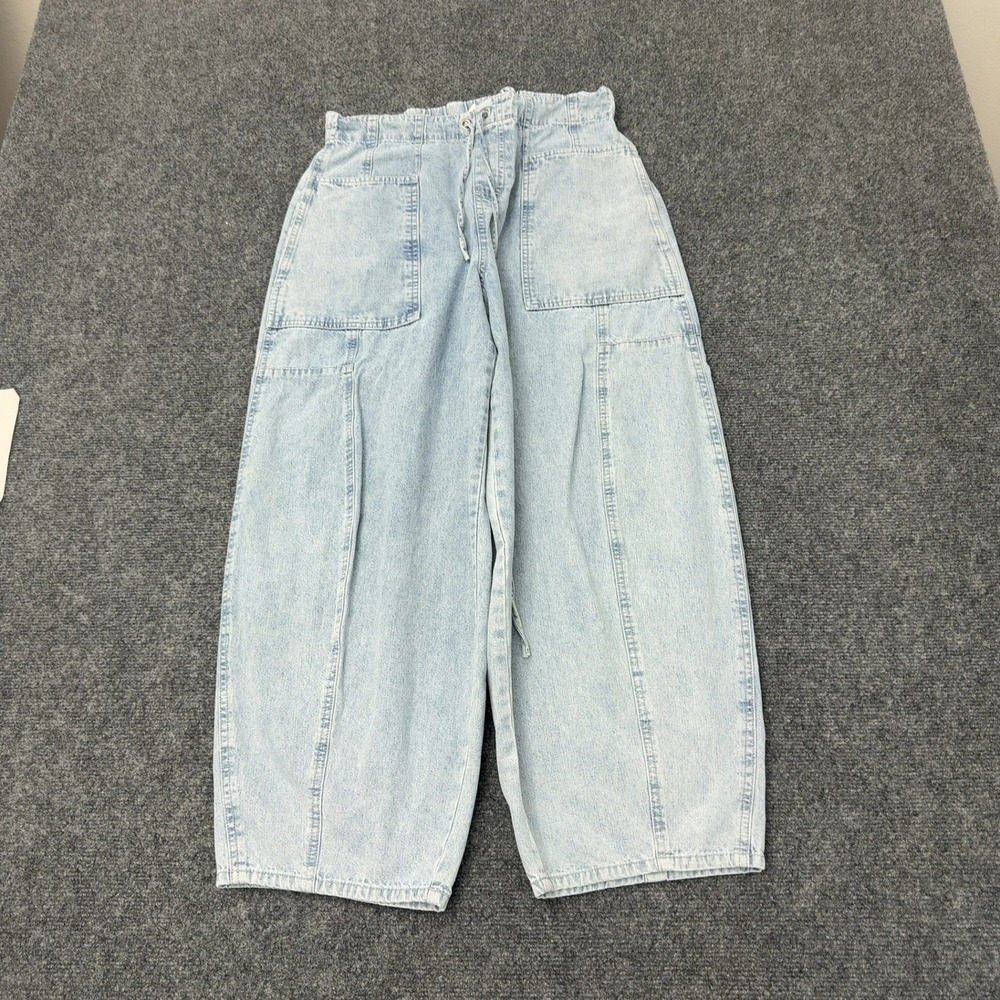 Mustard Seed Jeans Women S Light Wash Cotton Elastic Waist Barrel Seam Detail